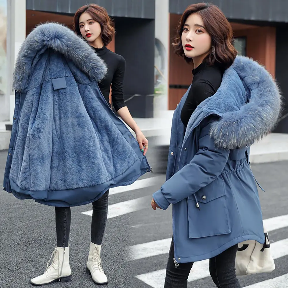 Vielleicht Short Hooded Fur Liner Parkas With Pockets Winter Jackets For Women 2021 New Casual Slim Winter Coat Women Outwear