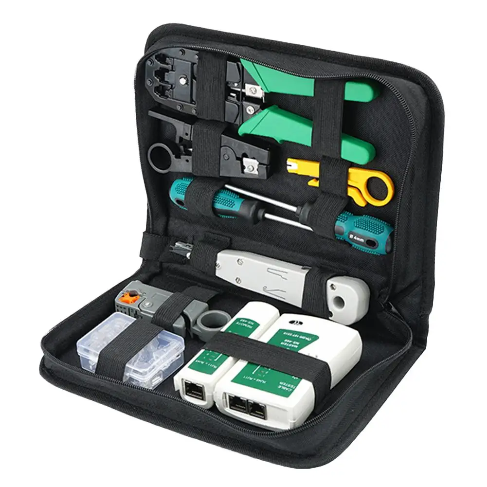 12Pcs RJ11 RJ45 Portable LAN Network Repair Tool Kit Cable Crimping Tool Set Cable Tester AND Plier Crimp Crimper Plug Clamp