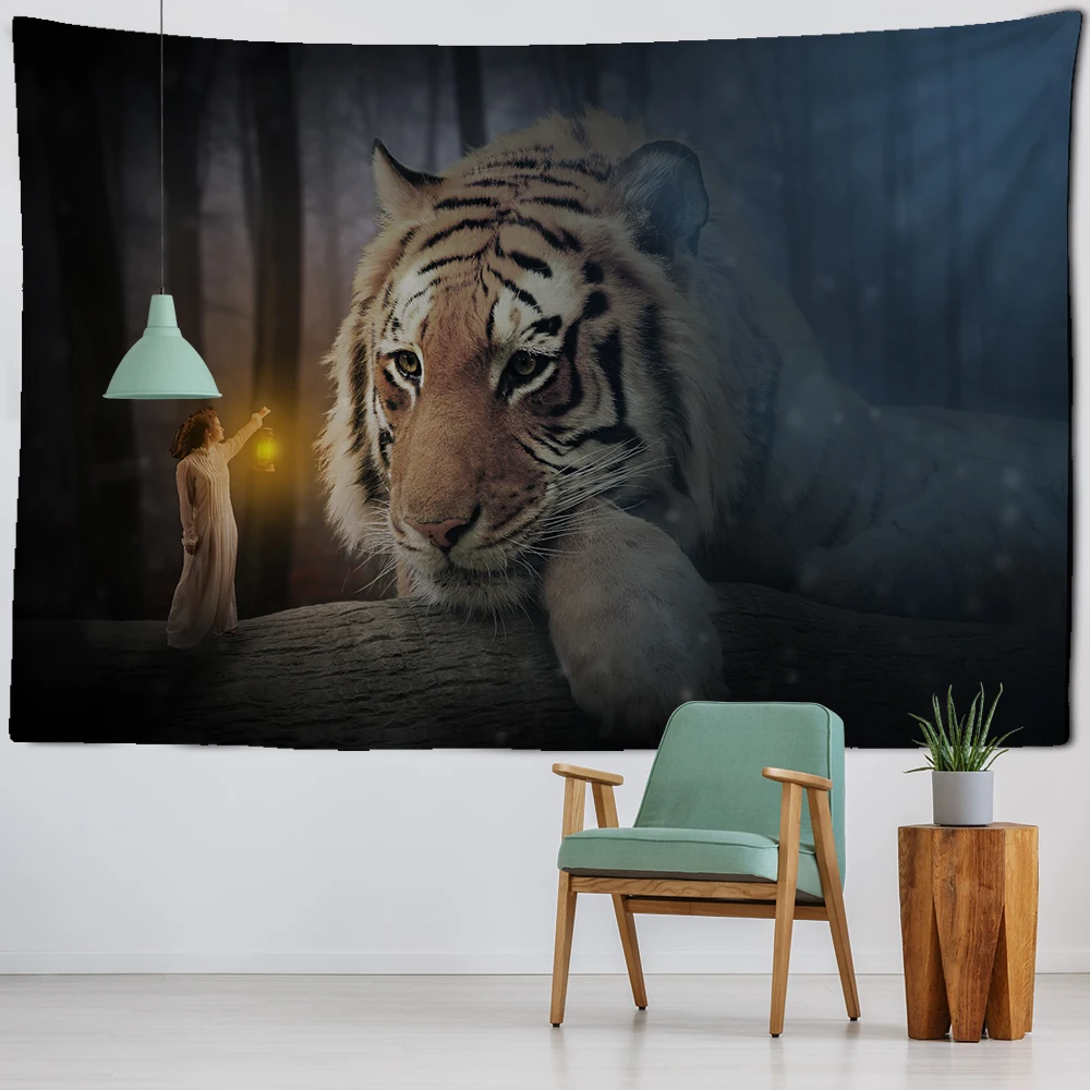 

Wolf's Gaze God Beast Tapestry Decoration Wall Hanging Lion Wolf Tiger Design Background Wall Tapestry Home Decoration