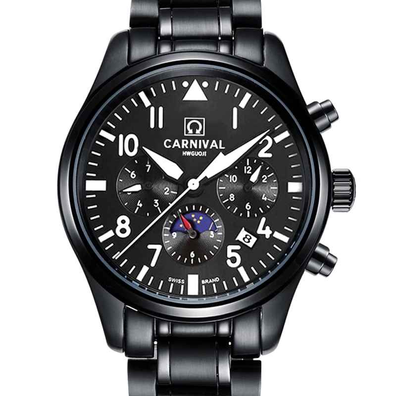 

CARNIVAL Switzerland Watches Men Multi-function Auto Watch Luxury Brand relogio masculino Moon Phase Men's Wristwatches C8656-2