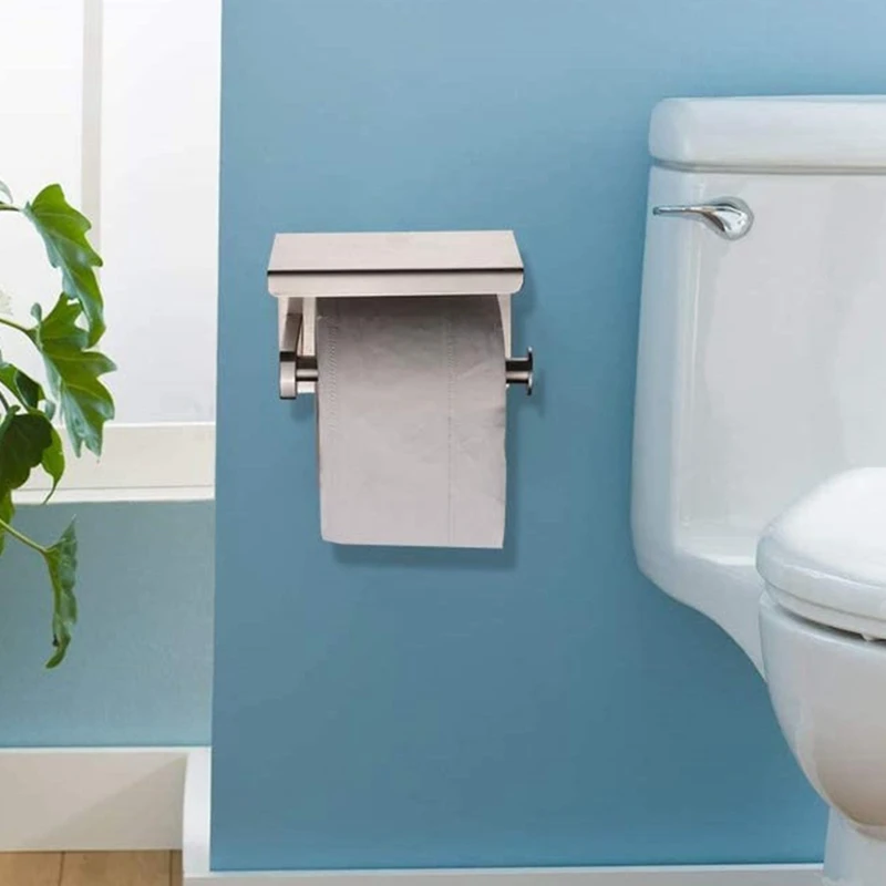

Self-Adhesive or Wall-Drilling Toilet Paper Holder Tissue Holders Paper Storage with Mobile Phone Storage Shelf