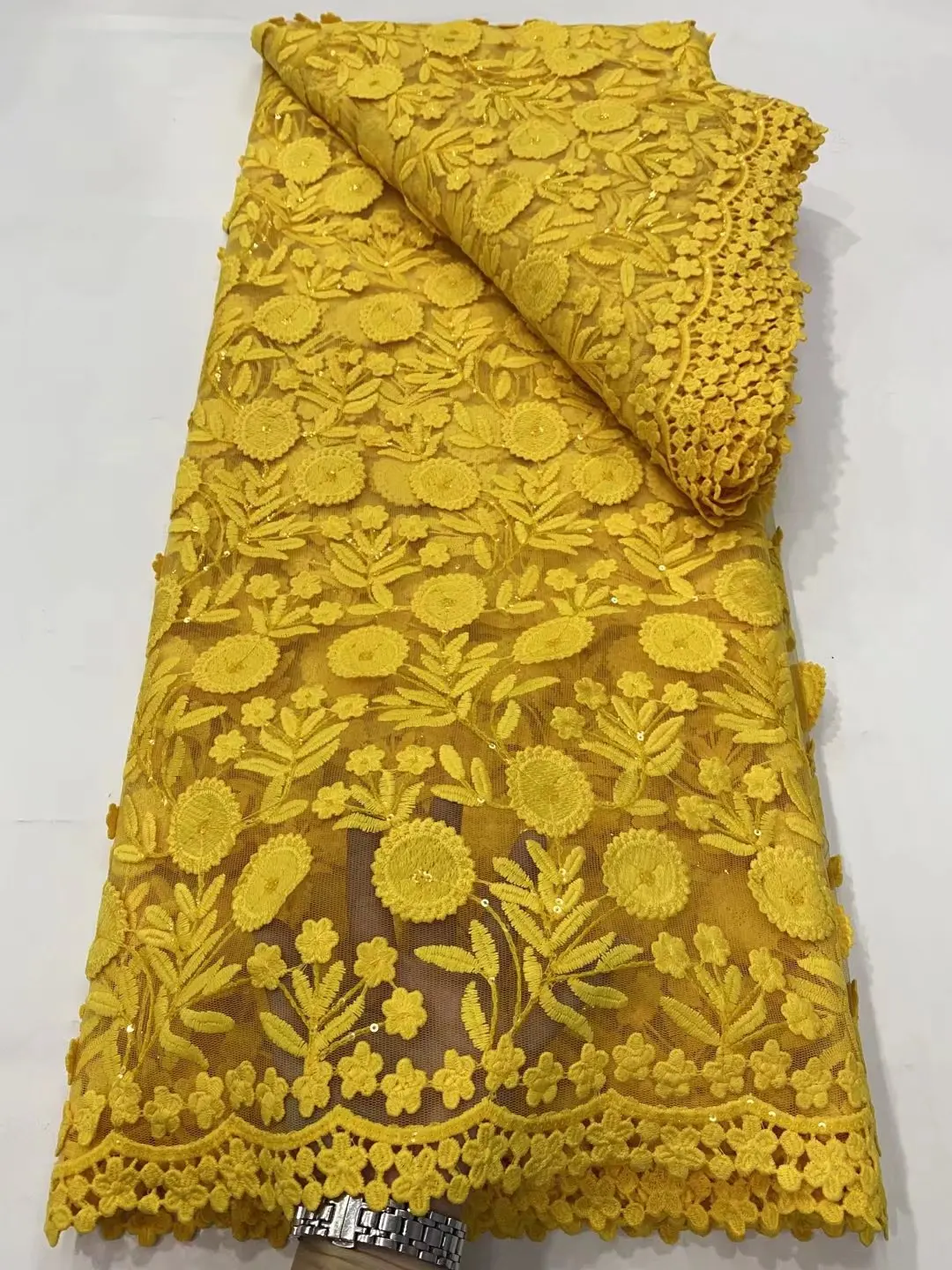 

Африканская кружевная ткань 2021, горячая Распродажа, новинка, желтые французские блестки, тюль, цветы, «сделай сам», вышивка, свадебные Блестки для женщин вечерние