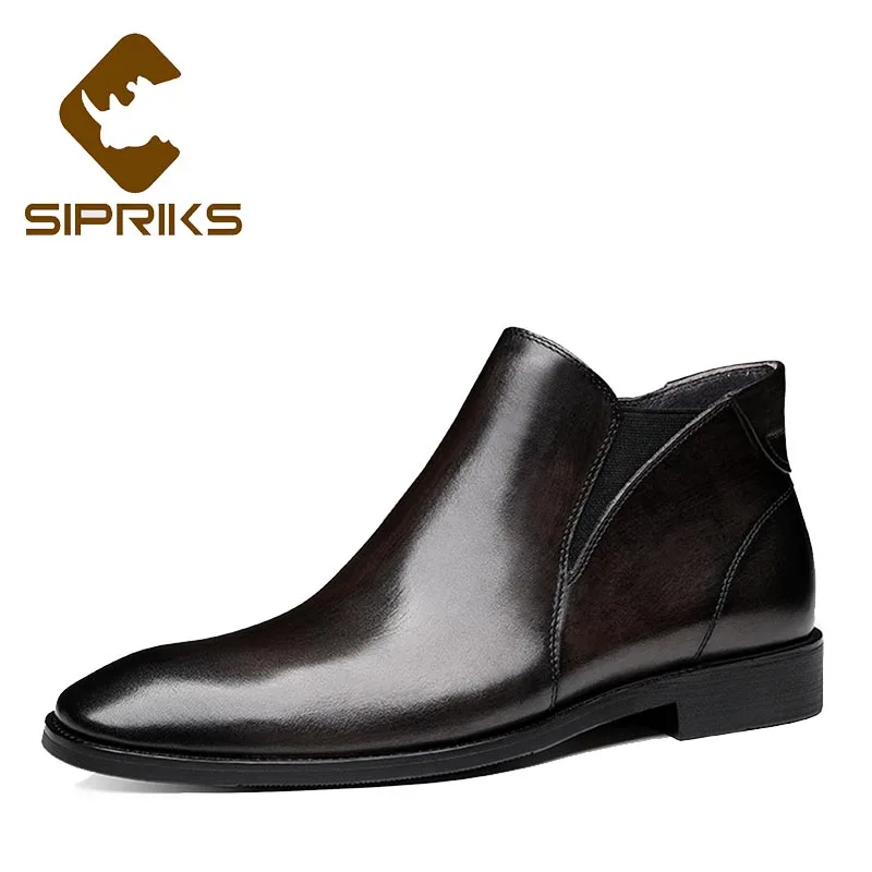 

SIPRIKS Genuine Leather Black Gray Dress Zip Boots Mens Ankle Boots Chelsea Cowboy Booties Rubber Sole Casual Shoes High Tops