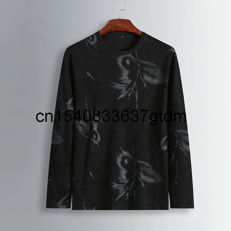 

Autumn new men's youth fat plus size fashion casual round neck printed long sleeve t-shirt men's top