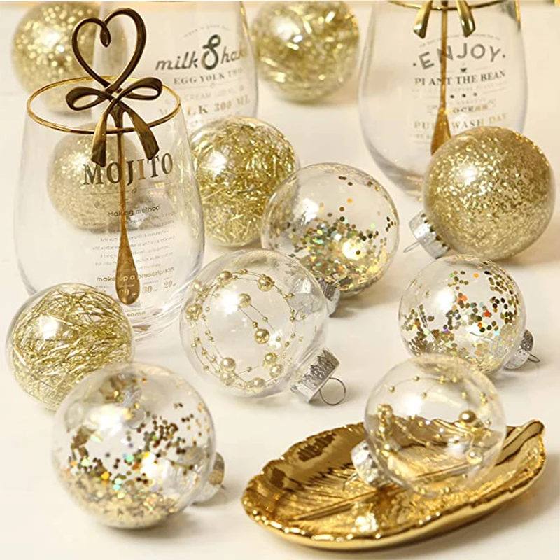 

24Pcs Clear Plastic Christmas Ball Ornaments Xmas Tree Hanging Balls with Stuffed Decorations for Wedding Party New Year Decor