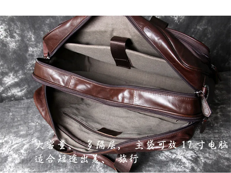 Retro high quality Genuine leather men's briefcase handbag casual simple natural leather large capacity laptop bag travel bag