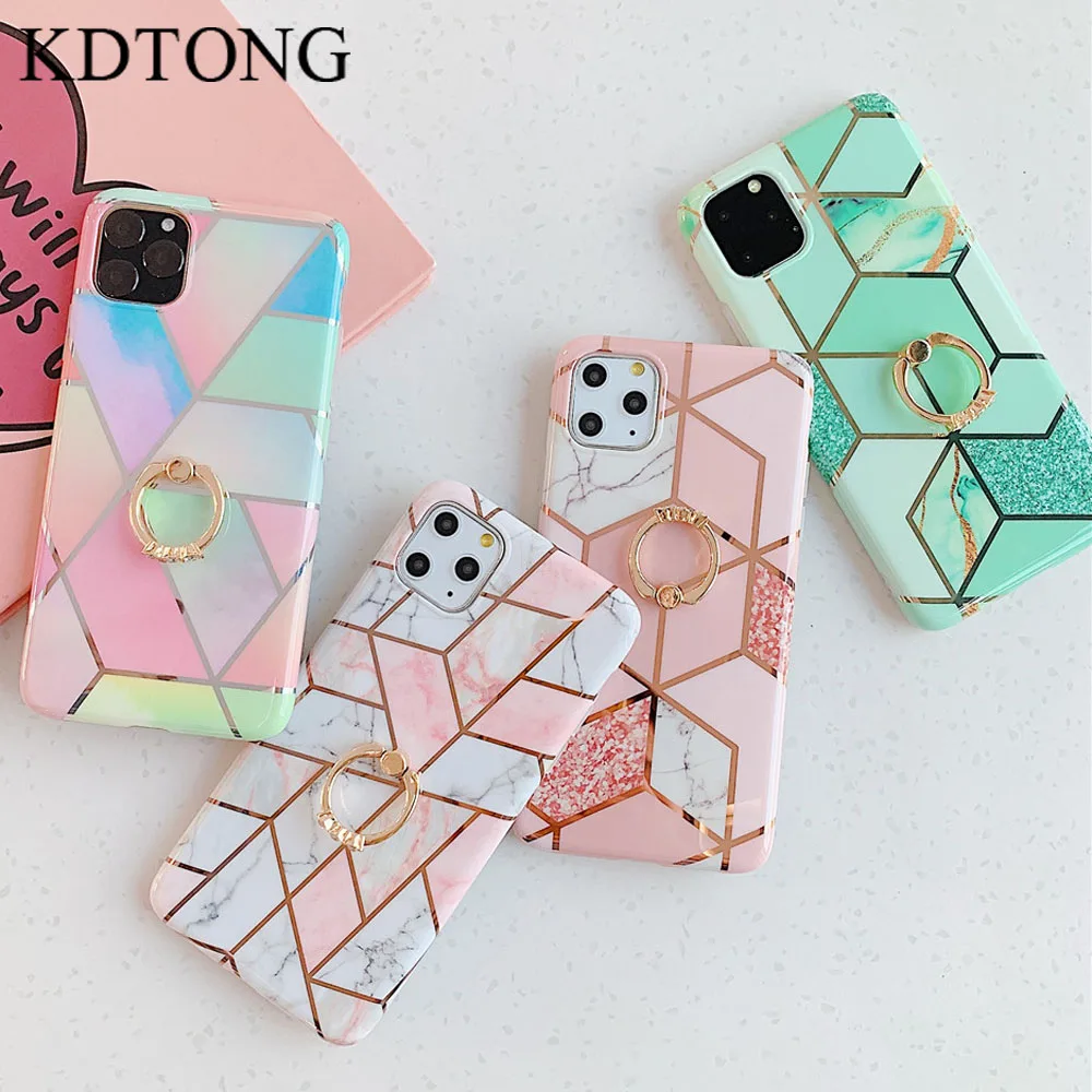

Geometric Marble Case sFor Samsung Galaxy A51 A71 A40 A50 A70 Case Luxury plating splice Marble Soft Silicone Cover Capa Coque