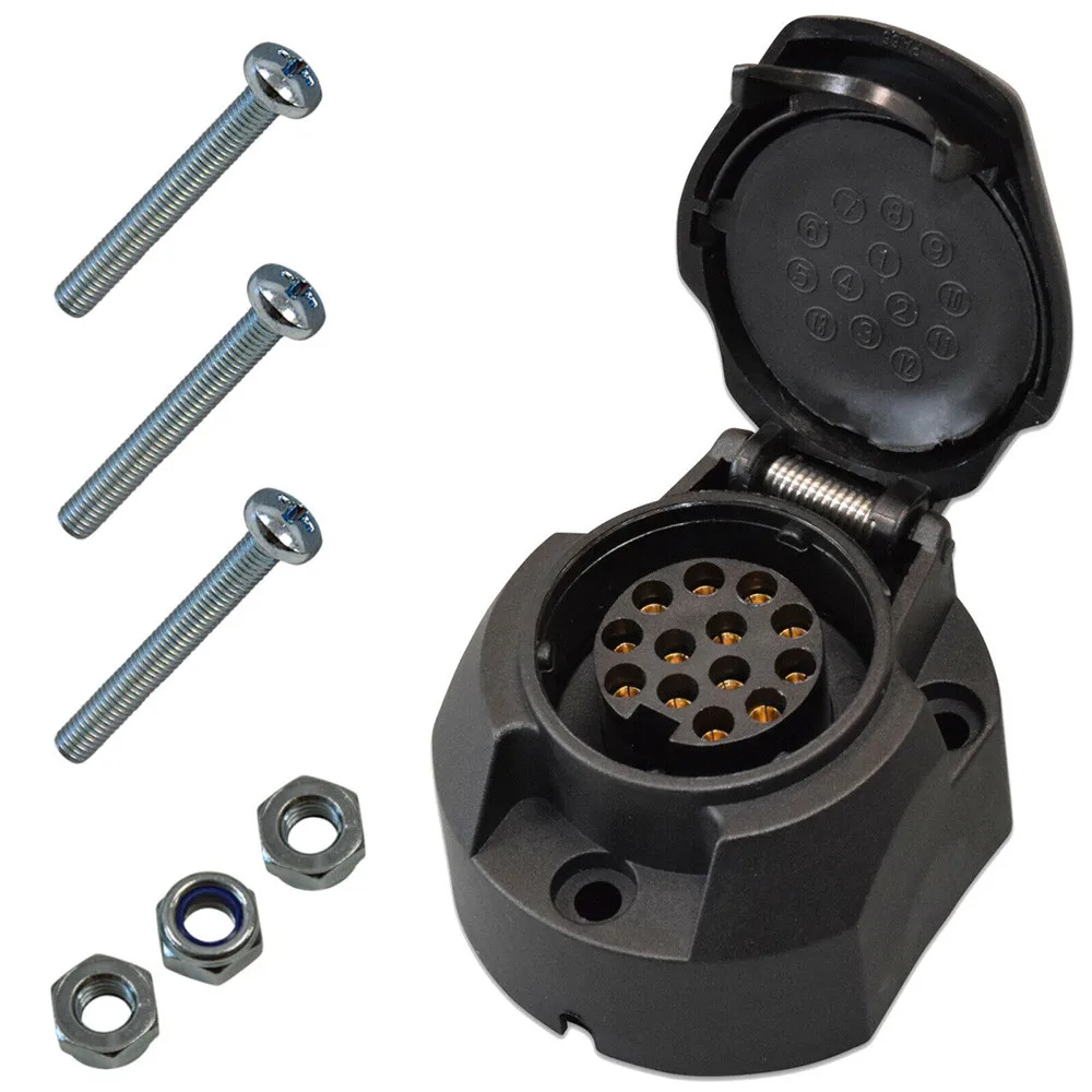

1set Car Trailer Socket 13-Pin OVAL + Automatic Switch-Off Screws + Nuts For Caravans SW8 Stop Nut With Plastic Ring M5