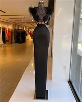 black evening dresses feather lace high neck appliques prom dress formal party pageant gowns custom made robe de mari%c3%a9e