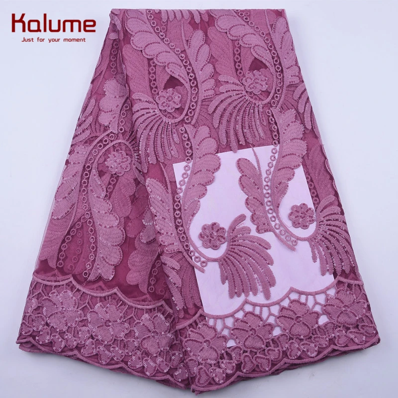 

Kalume Latest African Milk Silk Lace Fabric 5 Yards Nigerian Tulle Lace With Sequins French Mesh Lace Fabric For Party Sews 2102