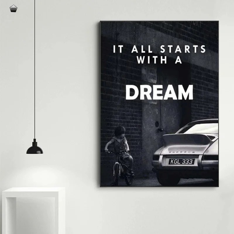 

Black and White Canvas Paintings It All Starts With A Dream Posters and Print Wall Art Picture for Living Room Home Decoration