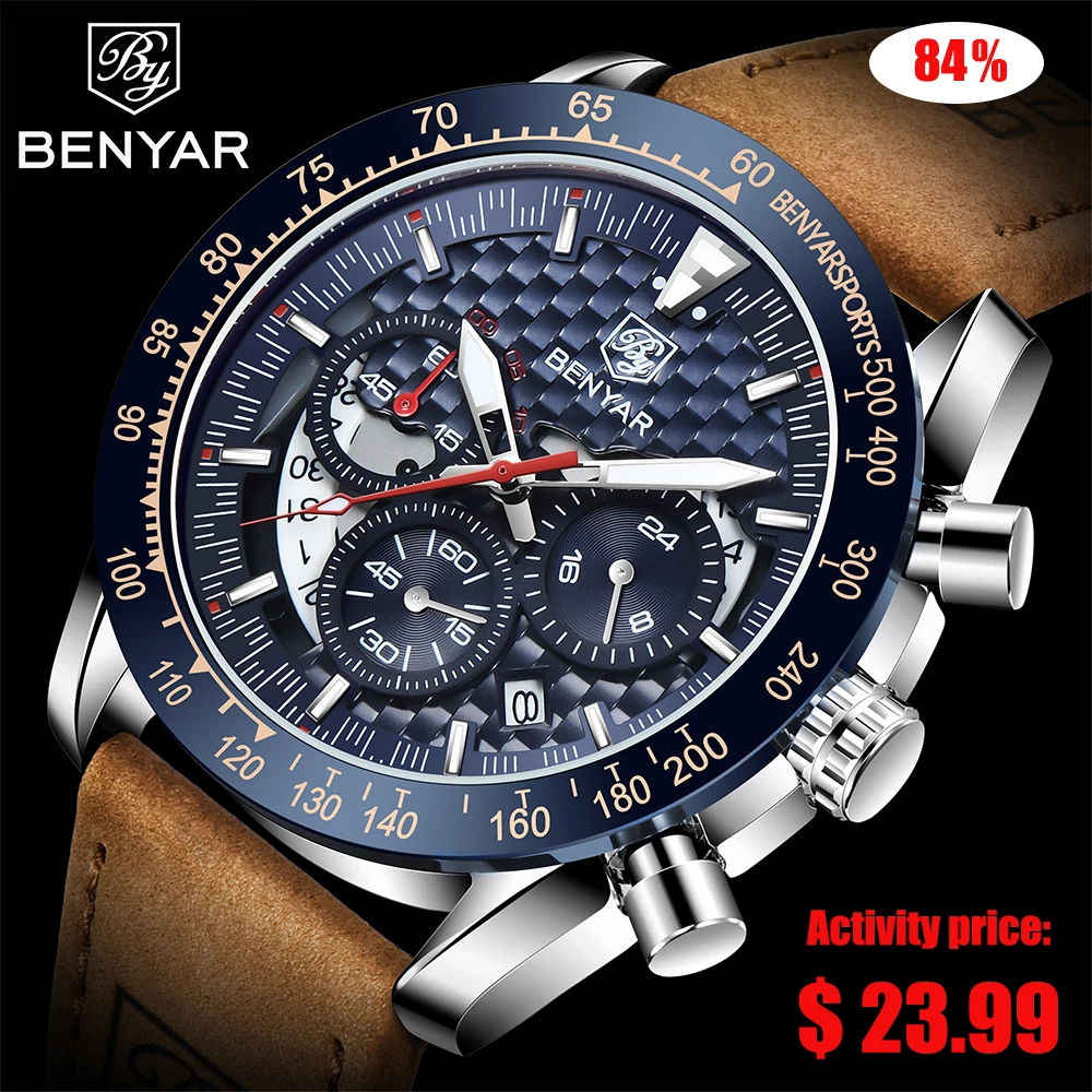 Мужские водонепроницаемые кварцевые часы с кожаным ремешком в стиле