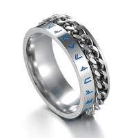 rotatable chain rock ring punk blue enamel titanium stainless steel serrated tattoo totem rings for men jewelry high quality