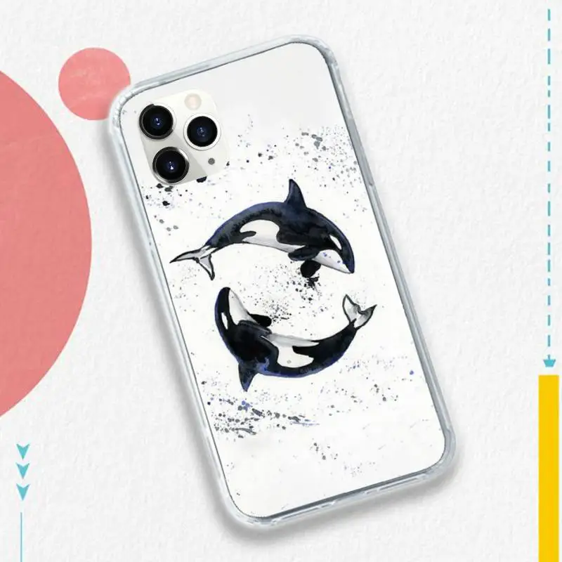 

Watercolor Killer Whale Orca animal Phone Case Transparent soft For iphone 5 5s 5c se 6 6s 7 8 11 12 plus mini x xs xr pro max