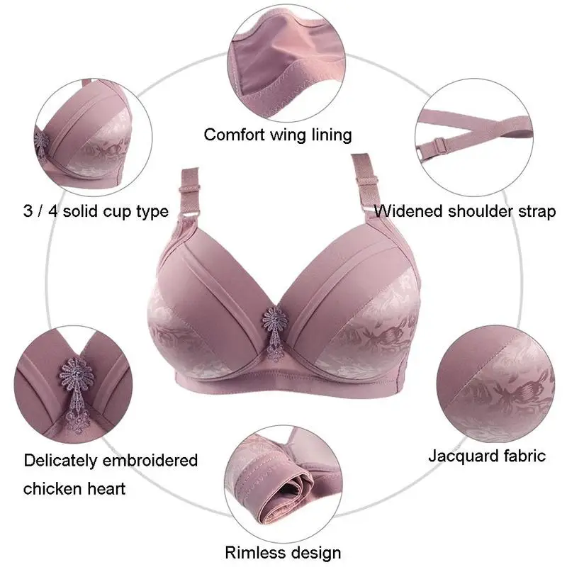 

Plus Size Bra Women Sexy Embroidered Printed Bra Lingerie Thin Underwear Breathable Underwire Without W8G0