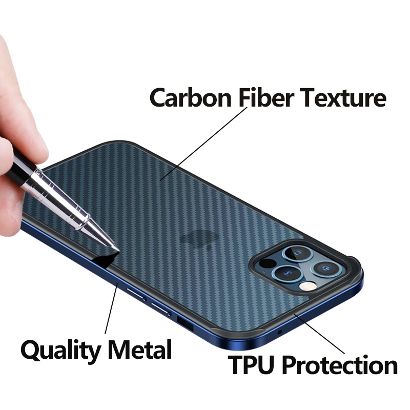 3D чехол из углеродного волокна для iPhone 13 Pro Max металлический каркас прозрачный