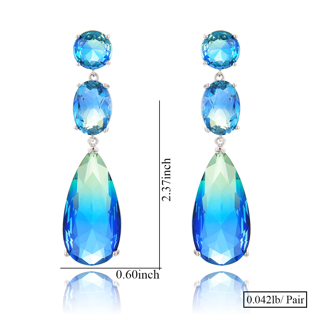 

SISCATHY New Trendy Natural Shiny Blue Crystal Dangle Earrings for Women Fashion Jewelry Party Statement Earrings Accessories