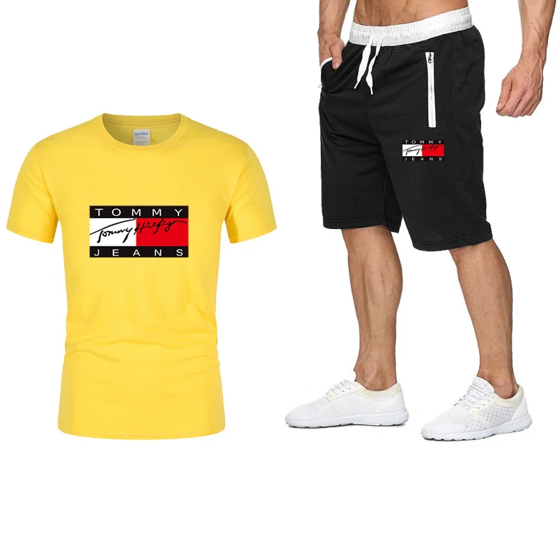 

Men's short sleeve T-shirt, casual sportswear, sports shorts, 2-piece set of breathable cotton, new in the summer of 2021