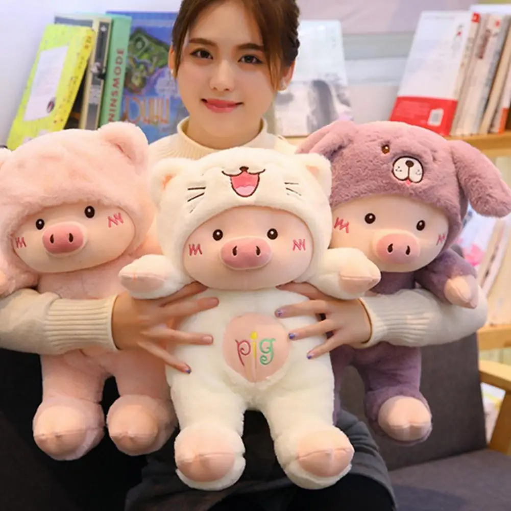 

30cm Funny Cartoon Animal Pig Coplay Cats Bear Doll Cushion Plush Stuffed Toy Children Birthday Xmas Gift Home Ornament