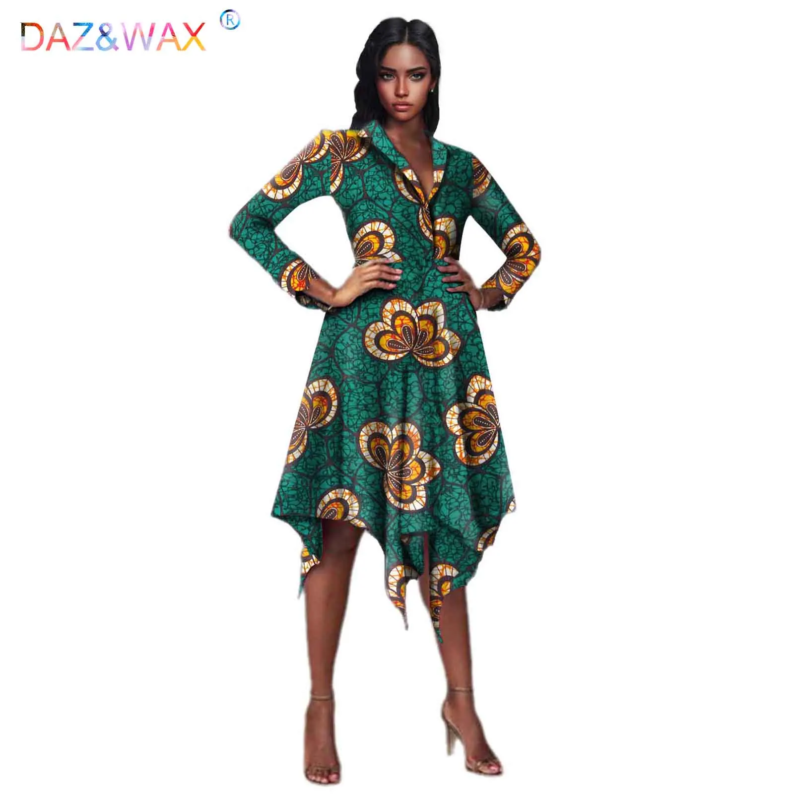 African Fashion Boycon dress for Women long sleeve Notched clothes Irregular hem Femme Robe Ball Gown Plus Size VestidosV2125017