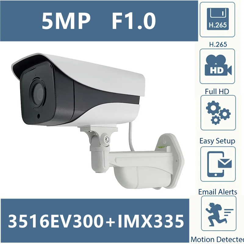 

F1.0 M16 Lens IP Bullet Camera Sony IMX335+3516EV300 5MP 2592*1944 IP66 WaterProof H.265 All Color Onvif CMS XMEYE P2P RTSP