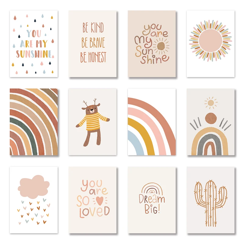 Детская стена художественный принт Альпака постер Радуга картина Солнечный свет