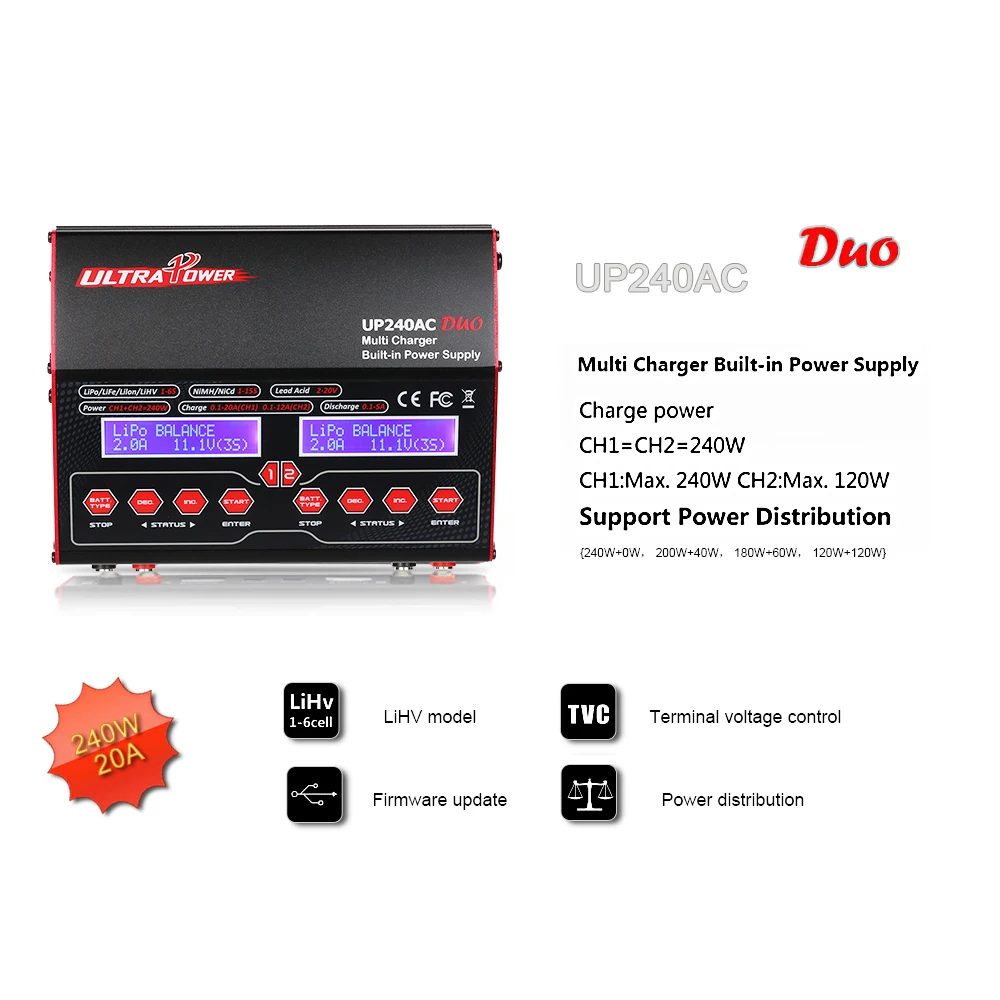 Оригинальное зарядное устройство ультра мощности UP240AC DUO 240 Вт 2 в 1 LiPo NIMH NiCd Battery RC