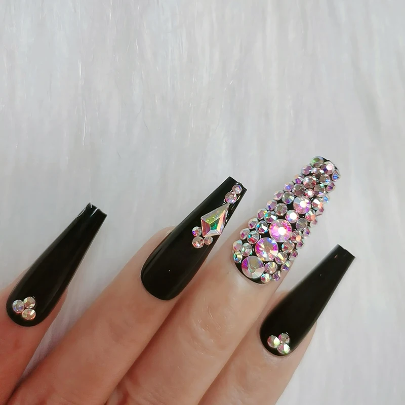 Накладные ногти украшения для балета гроб черные кристаллы бриллианты 24 шт. 2021 |