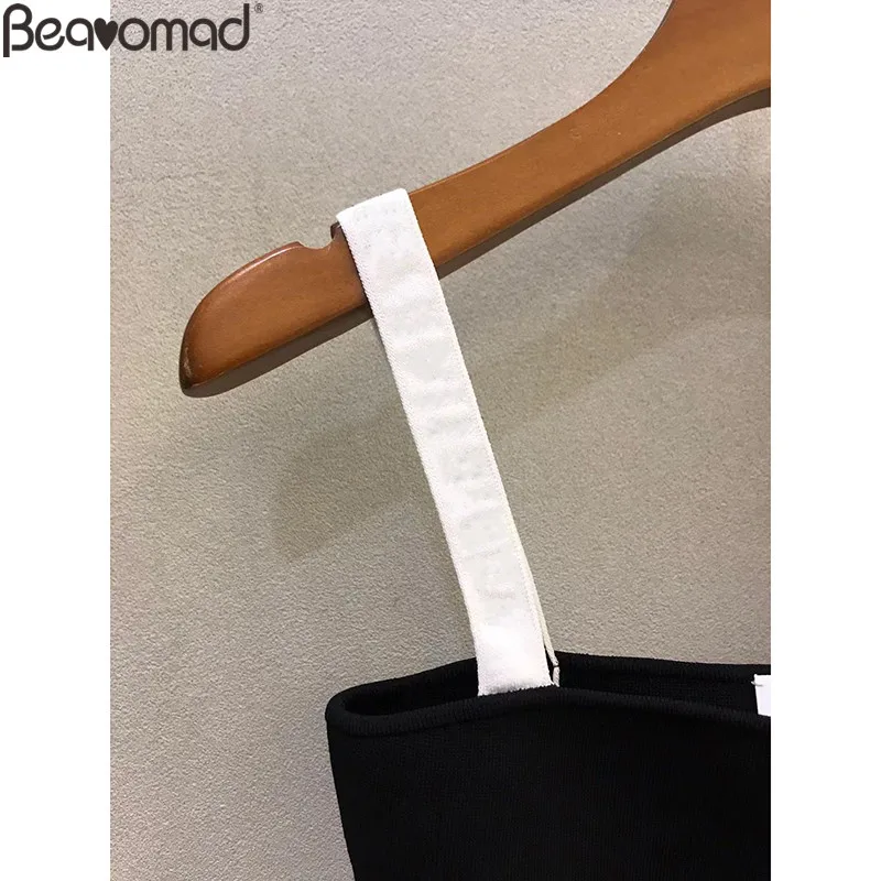 Bearomad Summer Women 2021 Fashion Beach Vacation Beach Style Black Sexy Strapless Blouse+Slim Elastic Waist Shorts