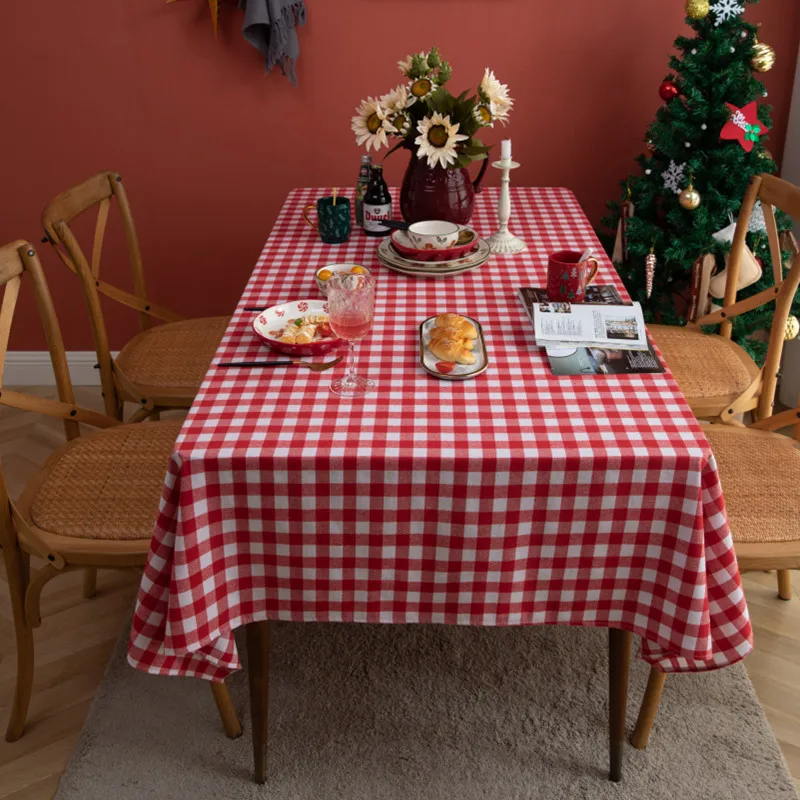 Red Green Plaid Table Cloth Cotton Christmas Party Rectangle Tablecloth Dining Table Cover For Picnic BBQ Home Decor Mantel Mesa