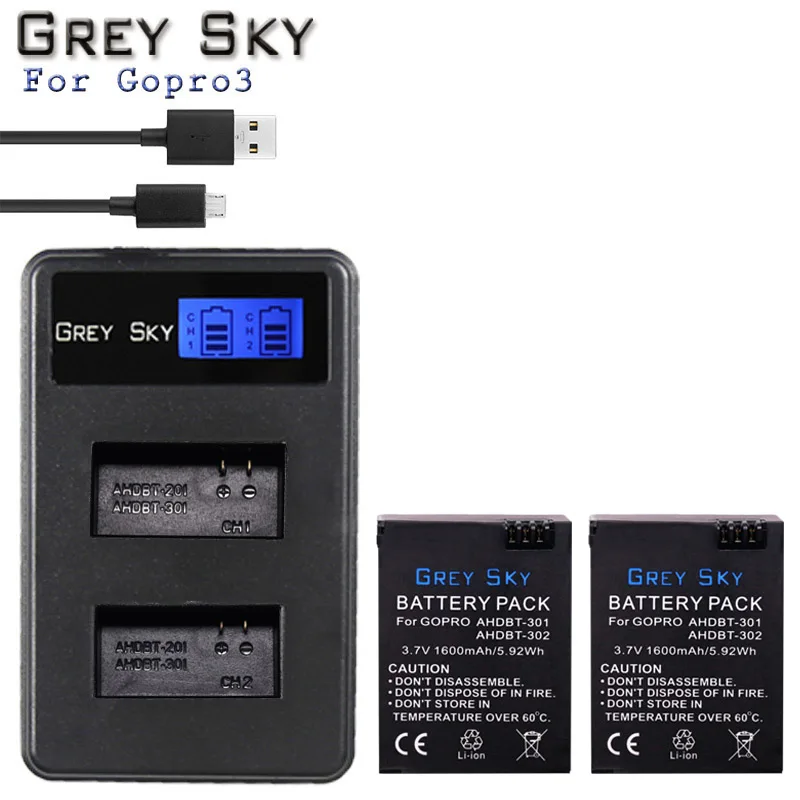 charger and battery 4 шт 1600mAh Hero 3 Gopro Hero3 Замена батареи+ светодиодный двойной USB зарядное устройство для GoPro Go pro Hero 3 3+ камеры - Цвет: charger and battery