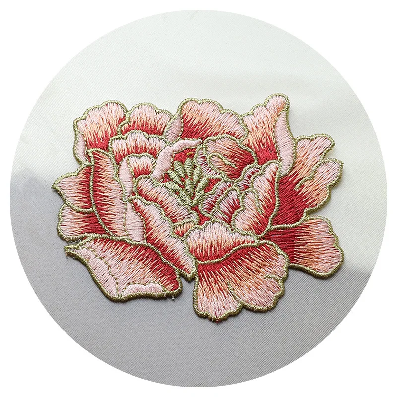 

1pc high quality peony flower embroidery patches Sew on embroidered parches appliques for clothing parches para la ropa