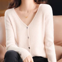 dy 2021 fashion slim ladies knitted sweater long sleeve buttons sweater 100 wool cardigans female