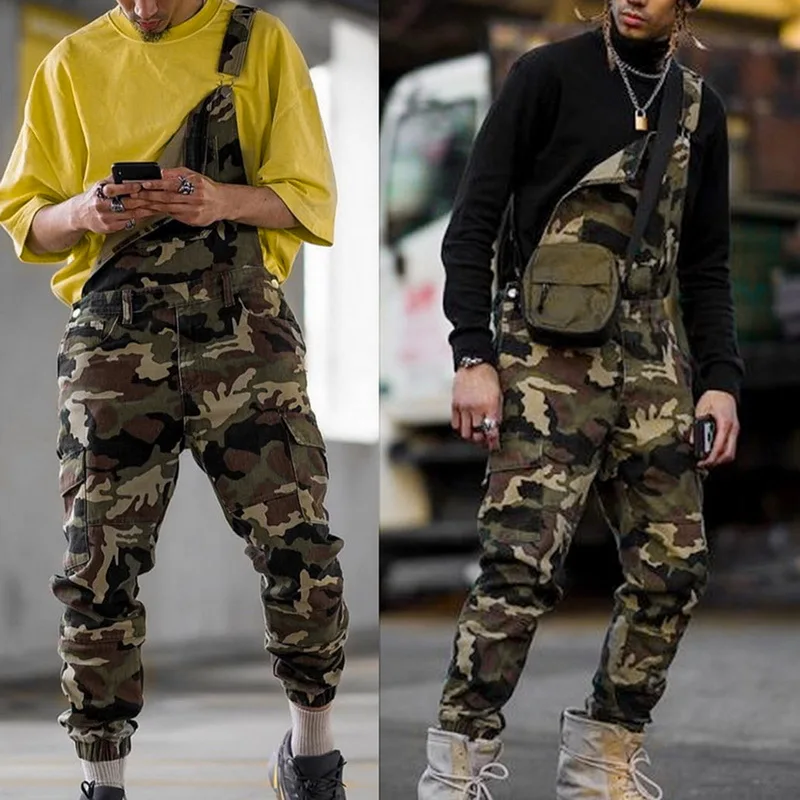 Джинсы на одно плечо мужские брюки джинсовые комбинезоны с камуфляжным принтом