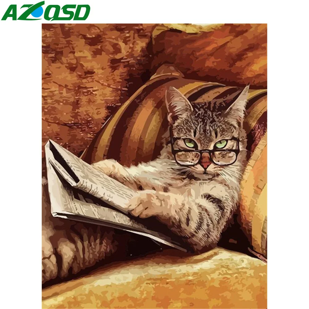 

AZQSD Cat Draw By Number On Canvas HandPainted DIY Pictures Oil Painting By Numbers Animal Oil Painting Home Decor Gift