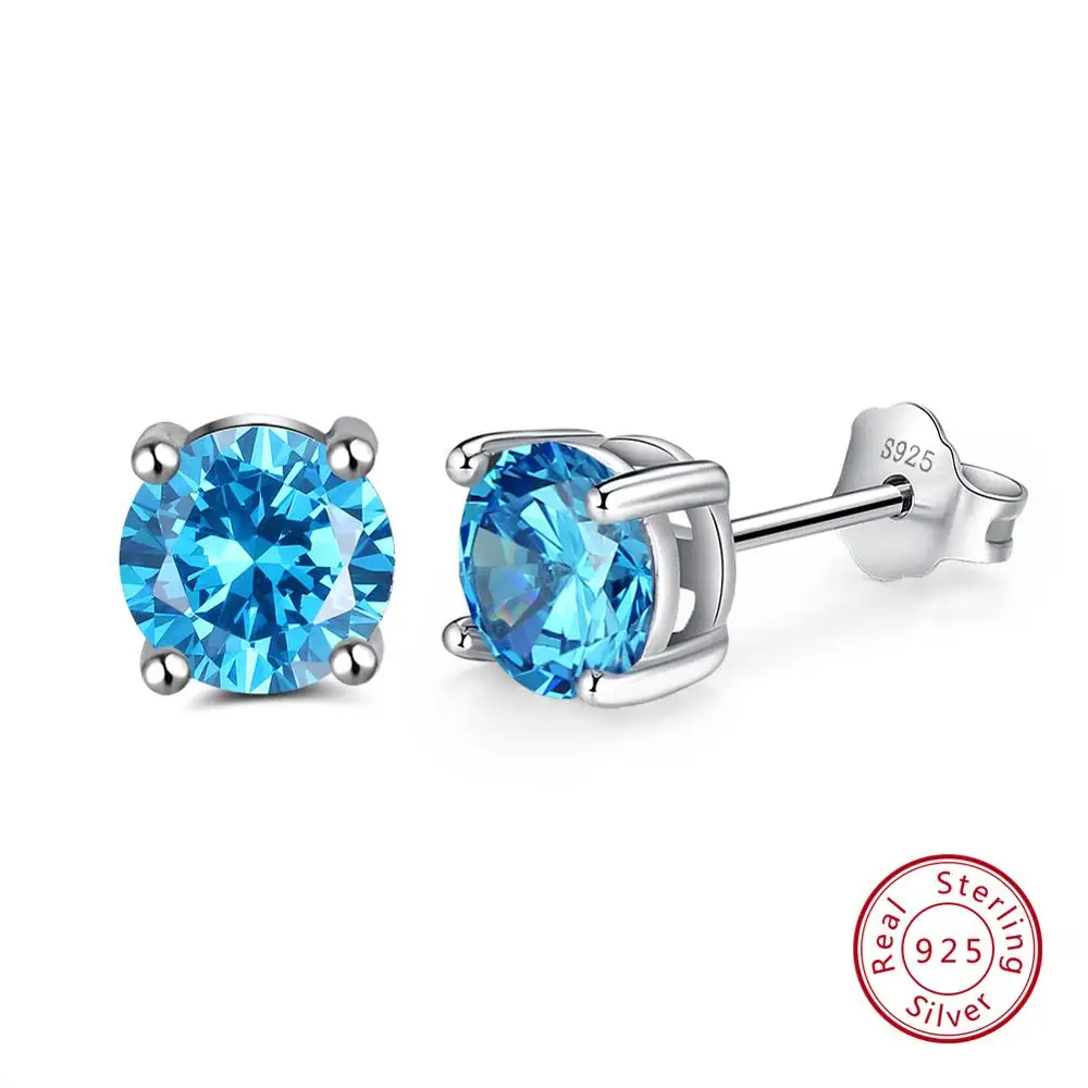 Blue Zircon ORSA JEWELS 925 пробы серебряные женские серьги гвоздики зубец Установка AAA черный кубический цирконий простые серьги Модные ювелирные изделия SE84-B - Цвет камня: Blue Zircon