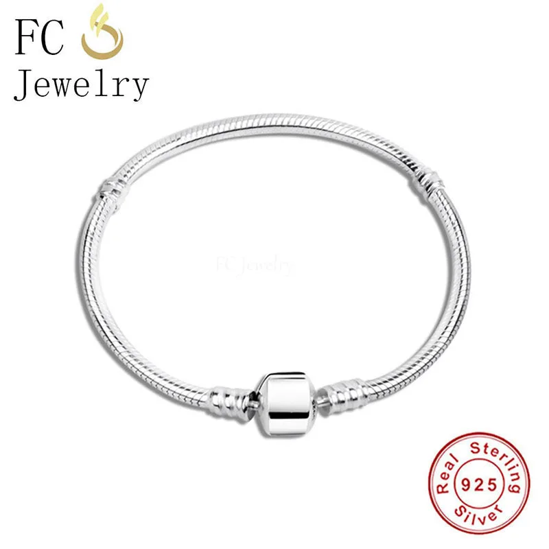 FC Jewelry 925 Sterling Silver Sample Snake Chain Bracelet &amp Bangle Fit Charms Bead Pendant For Women No Brand Logo Berloque New |