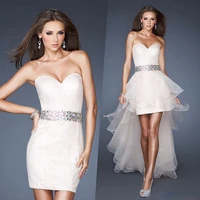 sexy white crystal sweetheart short prom with detachable train 2018 new design party gown vestidos para festa bridesmaid dresses