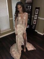 2020 sexy long sleeves prom dresses south african black girls beaded deep v neck holidays graduation wear evening party gowns