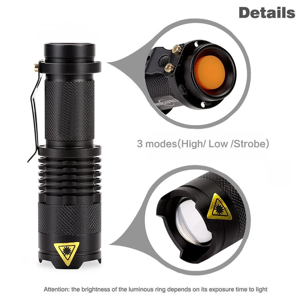 

Mini Handheld Powerful Flashlight Bright LED Black Aluminum alloy IP67
