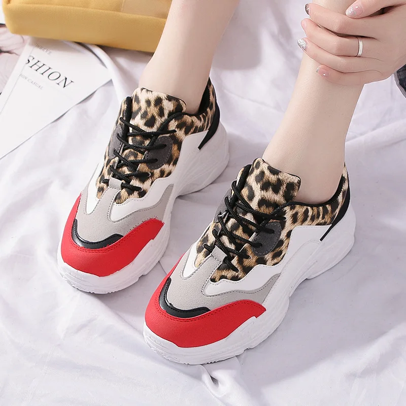 

Women Sneakers Leopard Platform Shoes Lace Up Fashion Ladies Mixed Color Female Autumn New Comfortable Walking Shoes G11-58