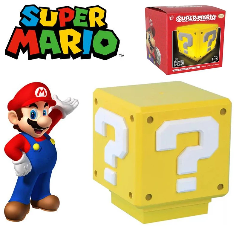 

Super Mario LED Night Light Creative Fun Mario Question Mark Sound Charging Lighting Square Brick Desktop USB Sensor Night Light
