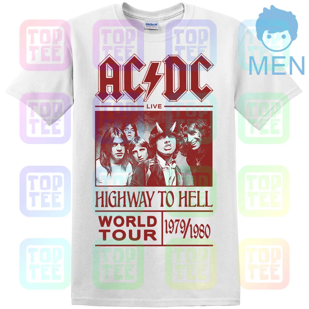 MEN-WHITE AC/DC Футболка Highway To Hell World Tour 1979/1980 все размеры официальный логотип - Цвет: MEN-WHITE