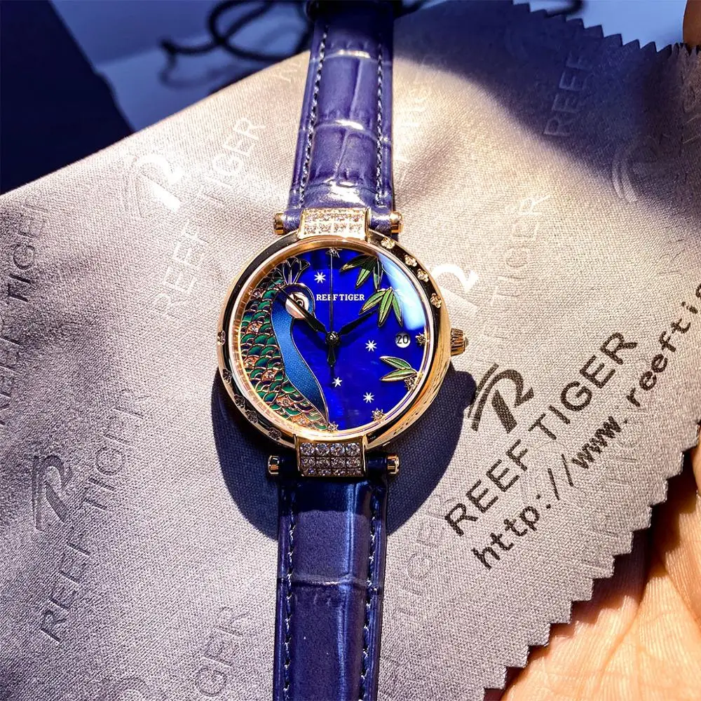 Enlarge Reef Tiger / RT Luxury Gold Watch Automatic Day Date Watch Waterproof Genuine Leather Watch Relogio Feminino RGA1587