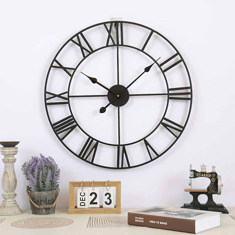 

40/47CM Nordic Metal Roman Numeral Wall Clocks Retro Iron Round Home Decoration