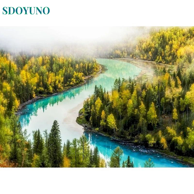 

SDOYUNO Rivers Landscape DIY Painting By Numbers Scenery Painting Calligraphy Acrylic Paint By Numbers For Home Decor Artwork