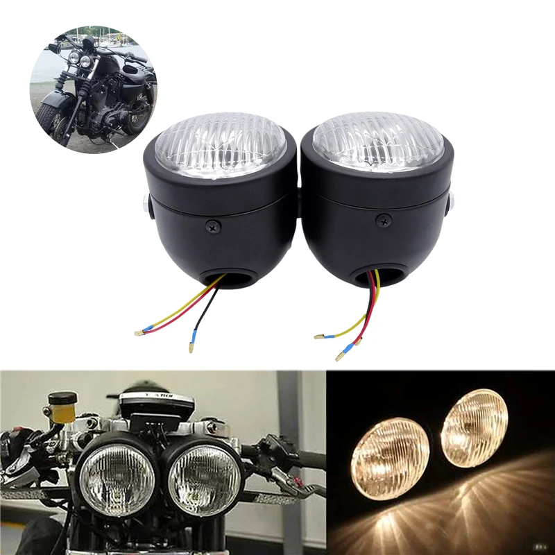 

2pcs/set Universal Motorcycle Front Headlight Lamp Dual Headlight Lamp Accessories for Harley Softail Honda Yamaha Cafe Racer
