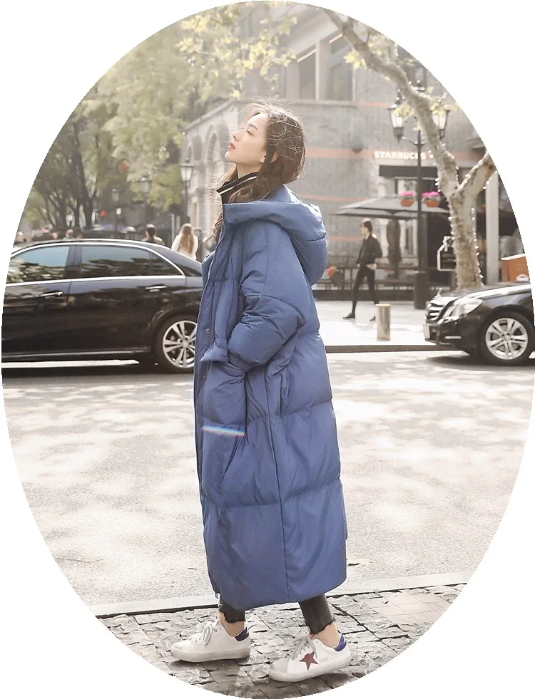 Photo Shoot Winter New Style Korean-style WOMEN'S Wear Retro Laziness over-the-Knee Long Loose Cotton Coat Hooded Cotton-pa