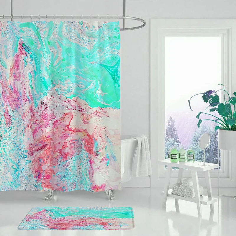 Занавеска для душа абстрактная с геометрическим узором розами