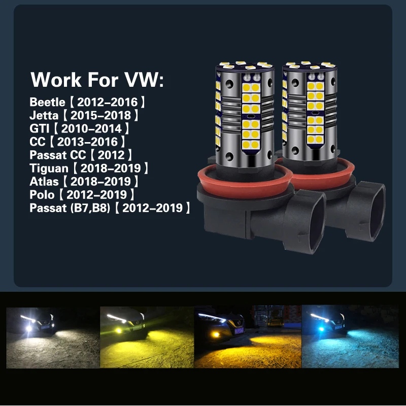 2 шт. светодиодные противотуманные фары Blub H8 лампа Canbus без ошибок для Beetle Jetta 4 mk4